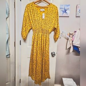 Anthropologie yellow floral maxi dress small NEW